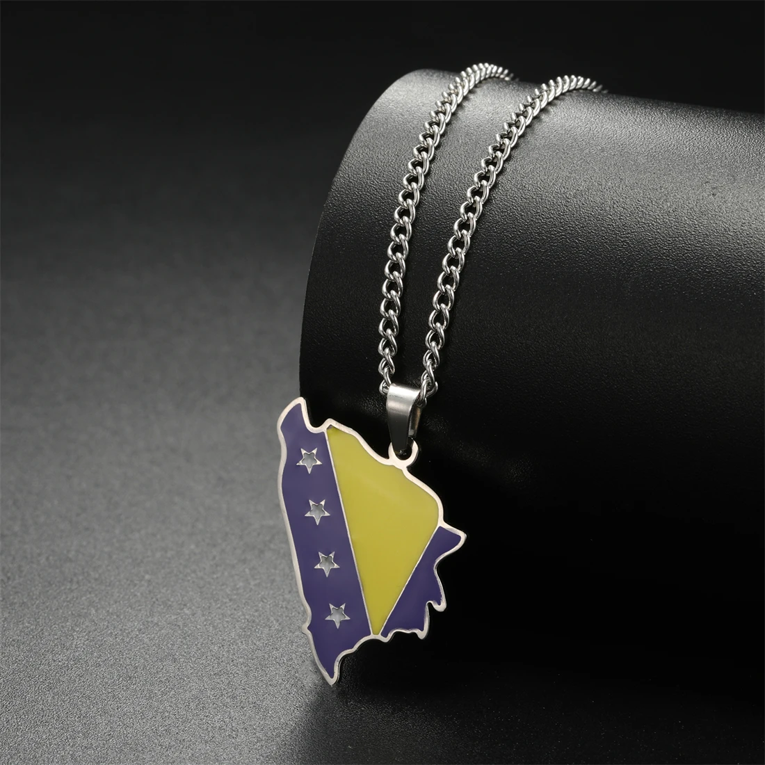 Stainless Steel Bosnia Map Pendant Necklace 2 Stainless Steel Bosnia Map Pendant Necklace - Image 2