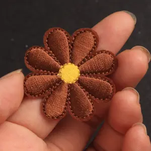 Set of 5 Dark Brown Flower Iron-On Patches