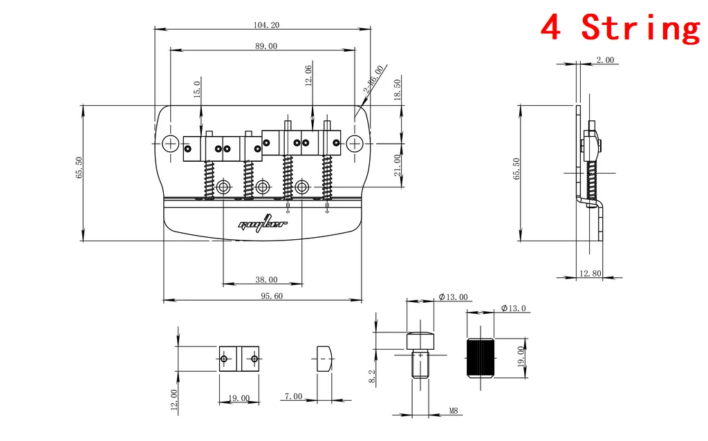 Is Fixed Bass Bridge GB1007/GB1028 for 4/5-String Bass 3 Is Fixed Bass Bridge GB1007/GB1028 for 4/5-String Bass - Image 3