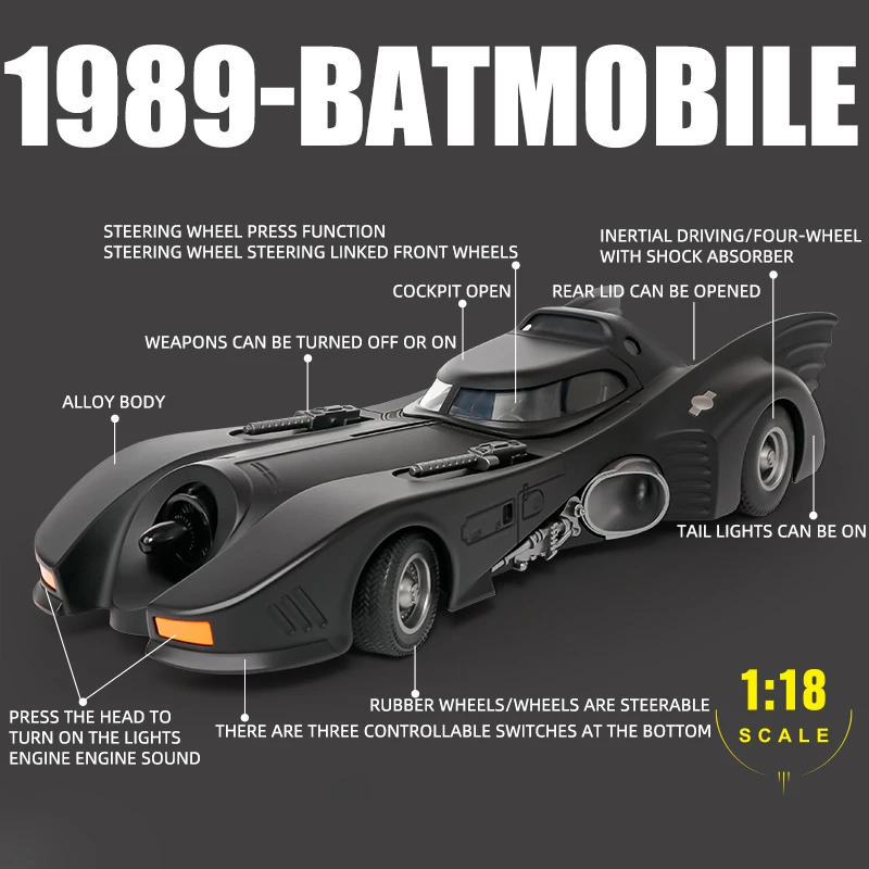 1:18 Scale Diecast Batman Batmobile Model 2 1:18 Scale Diecast Batman Batmobile Model - Image 2