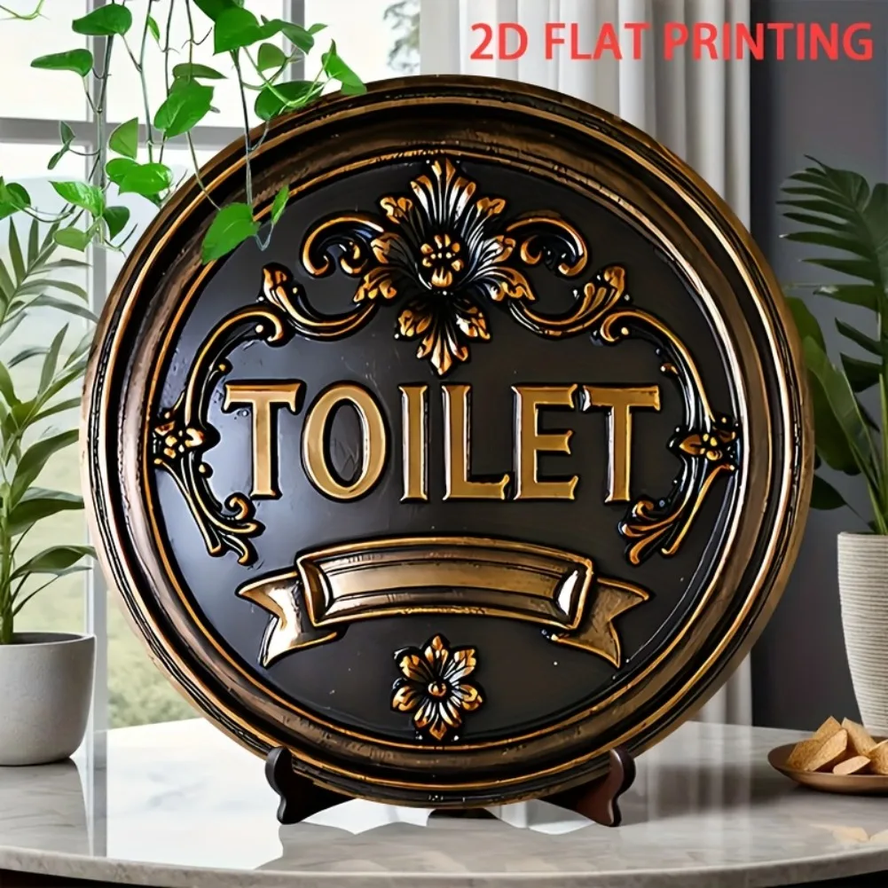 Vintage American-Style Toilet Sign with Gold Details 4 Vintage American-Style Toilet Sign with Gold Details - Image 4