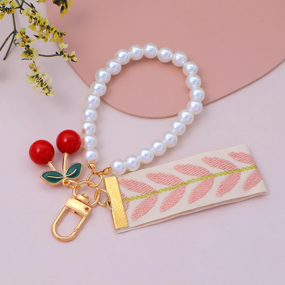 Pearl Chain Keychain with Cherry Charm 7 Pearl Chain Keychain with Cherry Charm - Image 7