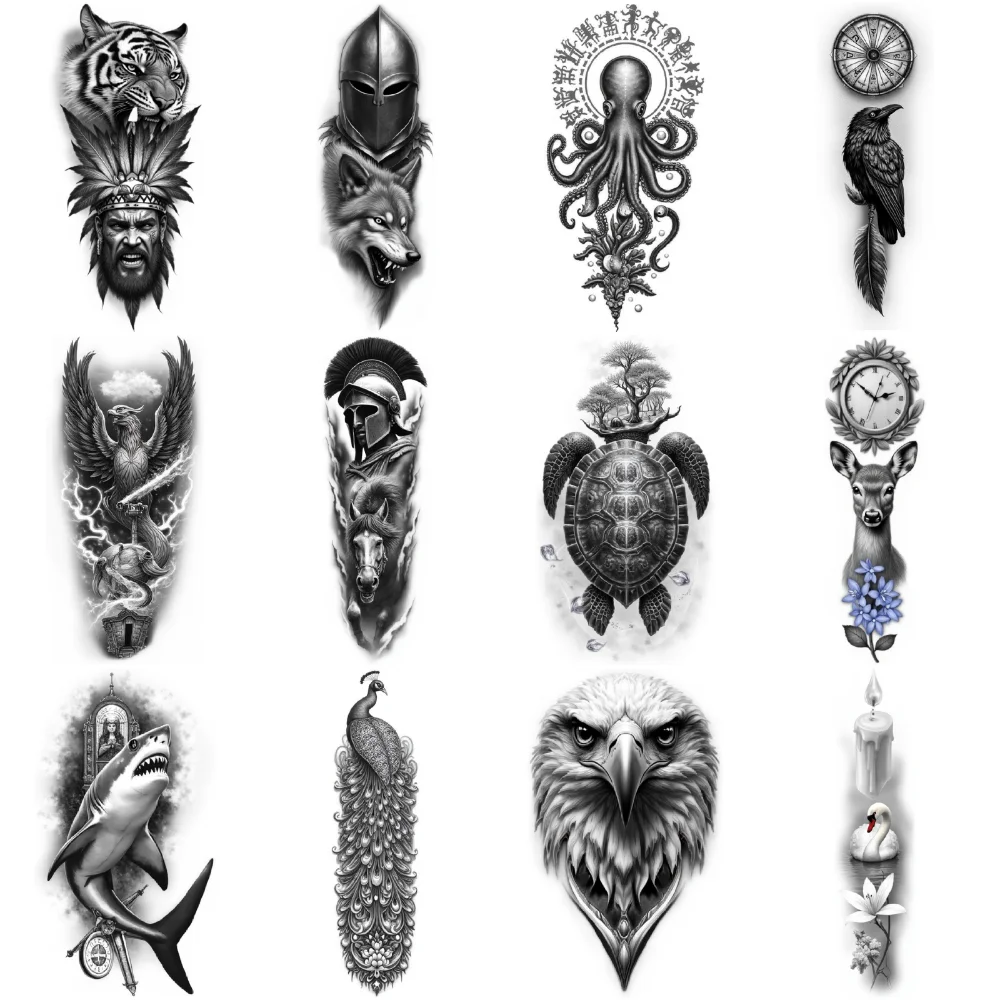 Realistic Black and Grey Temporary Tattoo Set 7 Realistic Black and Grey Temporary Tattoo Set - Image 7