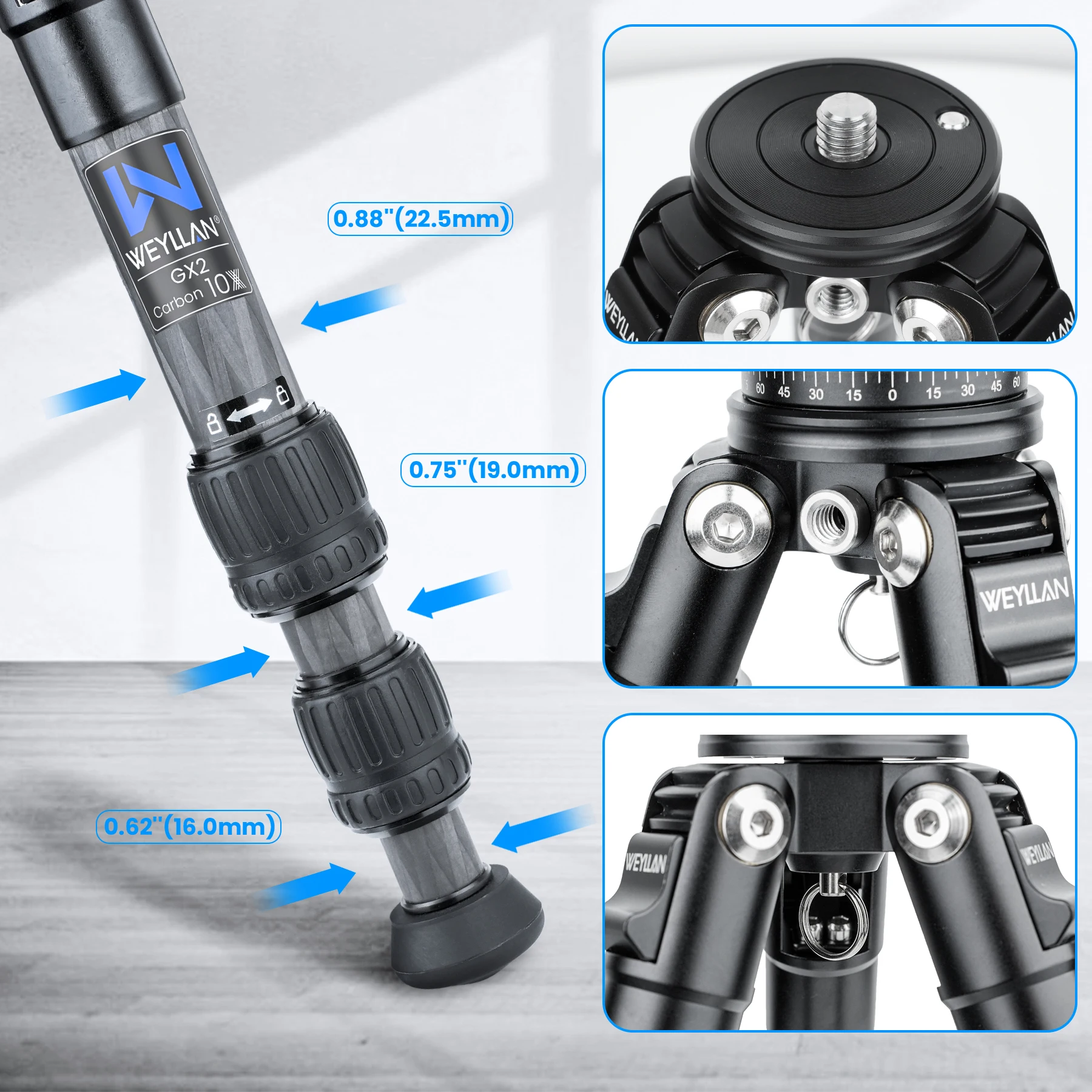 WEYLLAN GX2 Mini Carbon Fiber Tripod 4 WEYLLAN GX2 Mini Carbon Fiber Tripod - Image 4