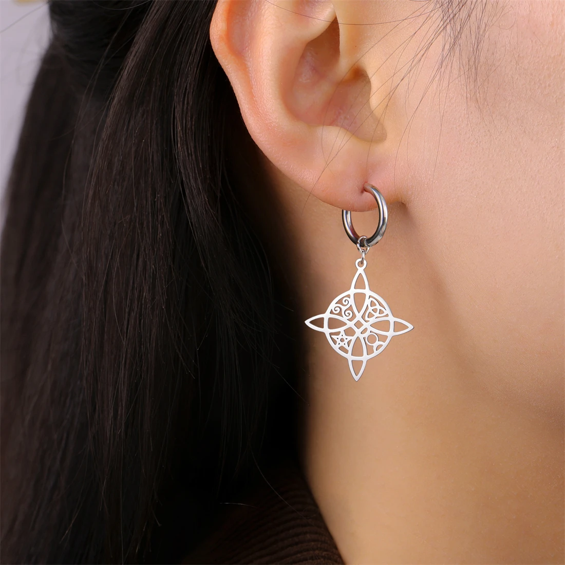 Vintage Stainless Steel Drop Earrings with Skeleton Pattern 5 Vintage Stainless Steel Drop Earrings with Skeleton Pattern - Image 5