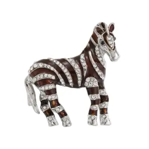 Diamond Studded Zebra Brooch for Unisex Fashion