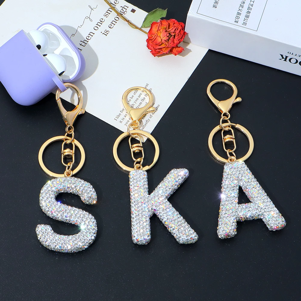 Sparkling Rhinestone Letter Keychain for Bags 6 Sparkling Rhinestone Letter Keychain for Bags - Image 6