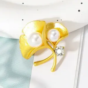 Ginkgo Leaf Brooch with Pearls and Rhinestone