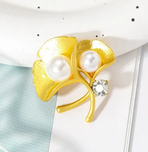 Ginkgo Leaf Brooch with Pearls and Rhinestone 1 Ginkgo Leaf Brooch with Pearls and Rhinestone