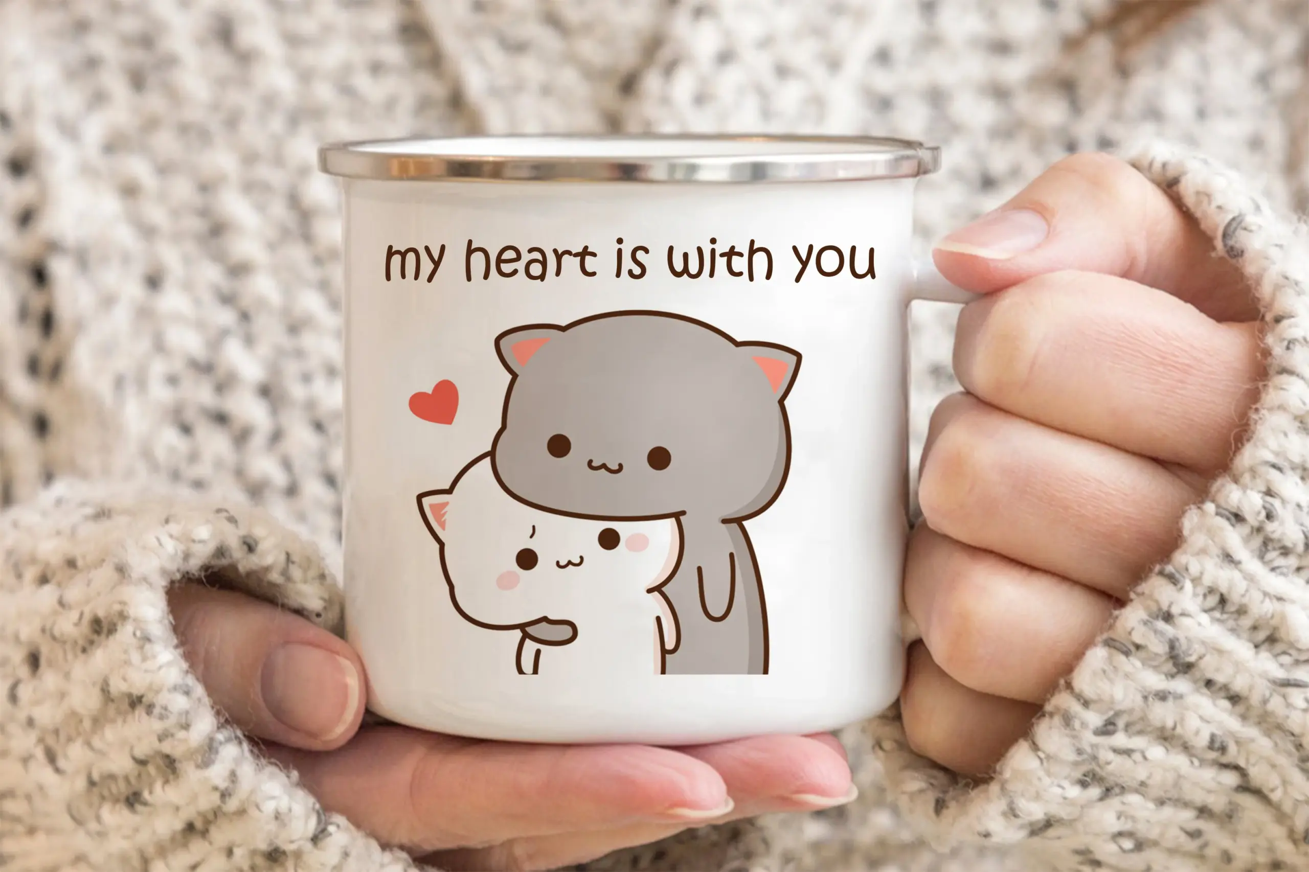 Cute Cat Enamel Mug, 300ml, Pastel Design 2 Cute Cat Enamel Mug, 300ml, Pastel Design - Image 2