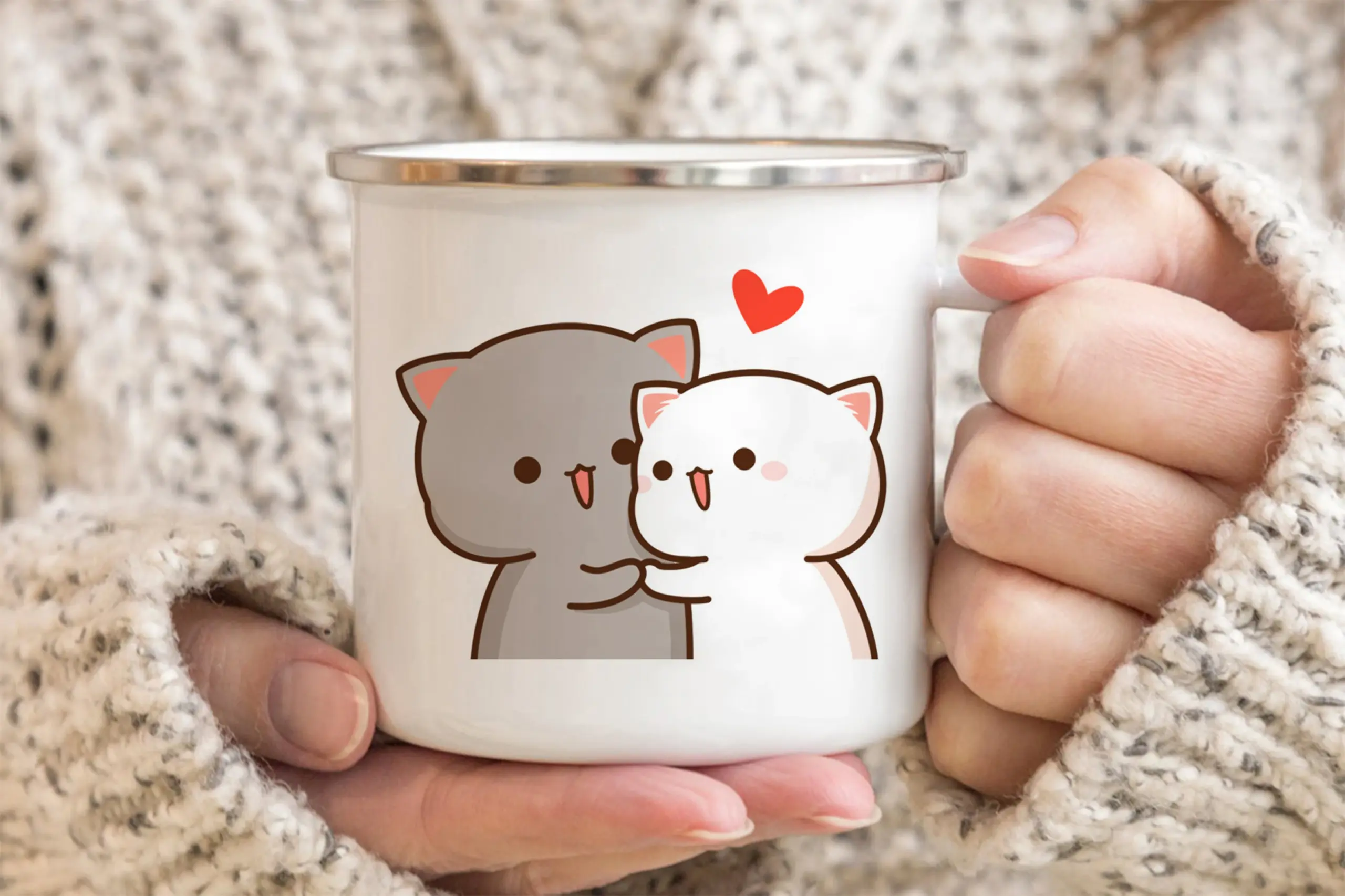 Cute Cat Enamel Mug, 300ml, Pastel Design 9 Cute Cat Enamel Mug, 300ml, Pastel Design - Image 9