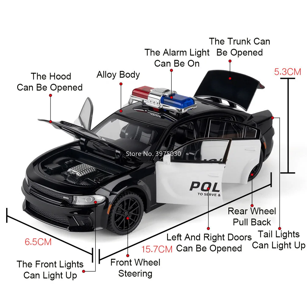 1:32 Diecast Police Charger with Lights 2 1:32 Diecast Police Charger with Lights - Image 2