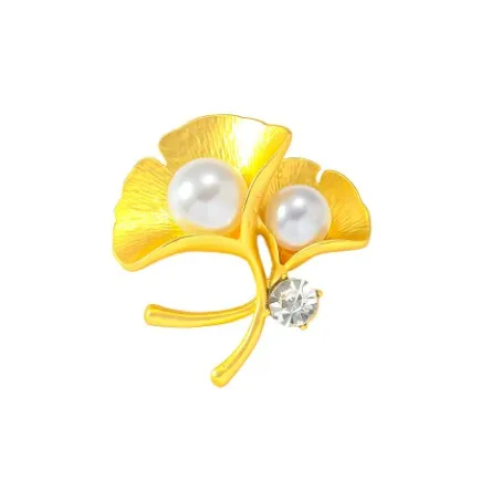 Ginkgo Leaf Brooch with Pearls and Rhinestone 5 Ginkgo Leaf Brooch with Pearls and Rhinestone - Image 5