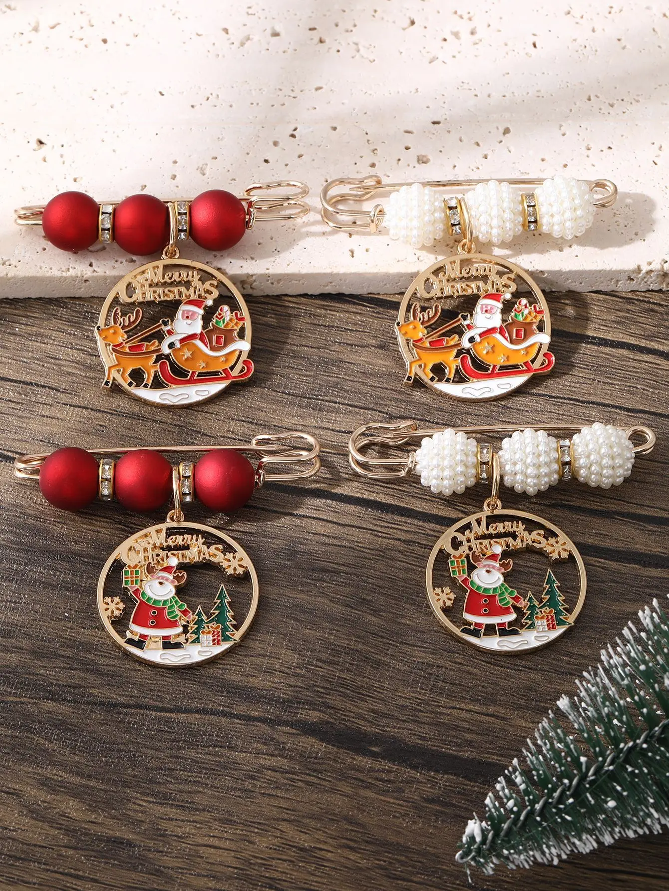 Festive Santa Brooch with Beads and Rhinestones 3 Festive Santa Brooch with Beads and Rhinestones - Image 3