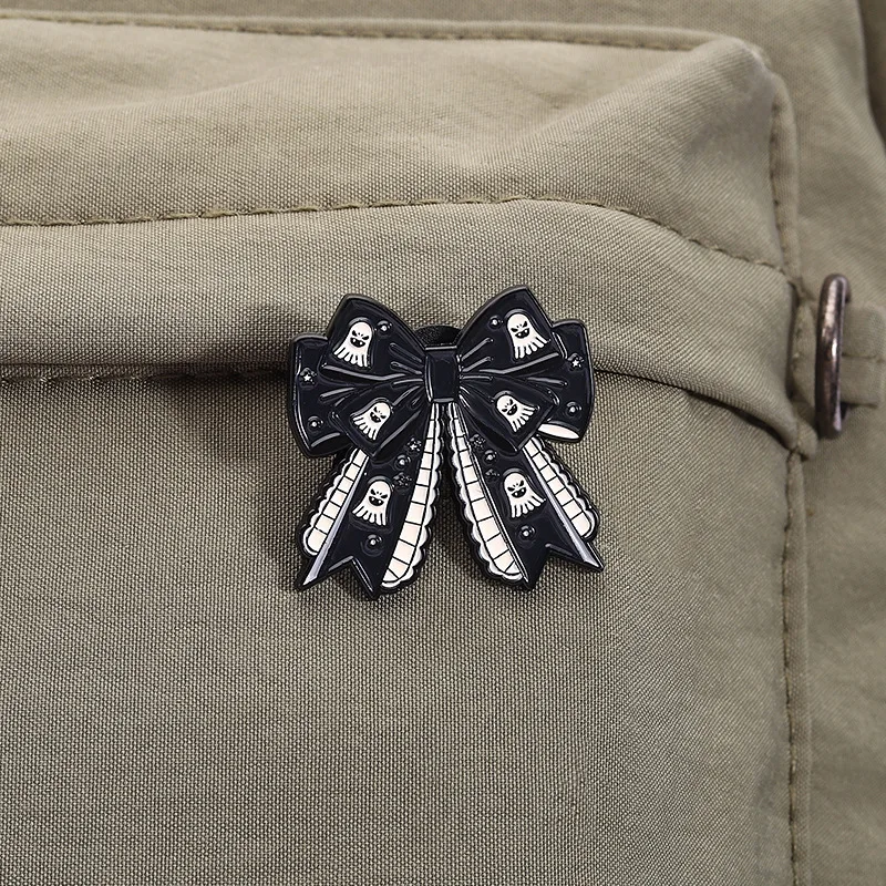 Gothic Dark Bow Brooch with Skull Motifs 1 Gothic Dark Bow Brooch with Skull Motifs