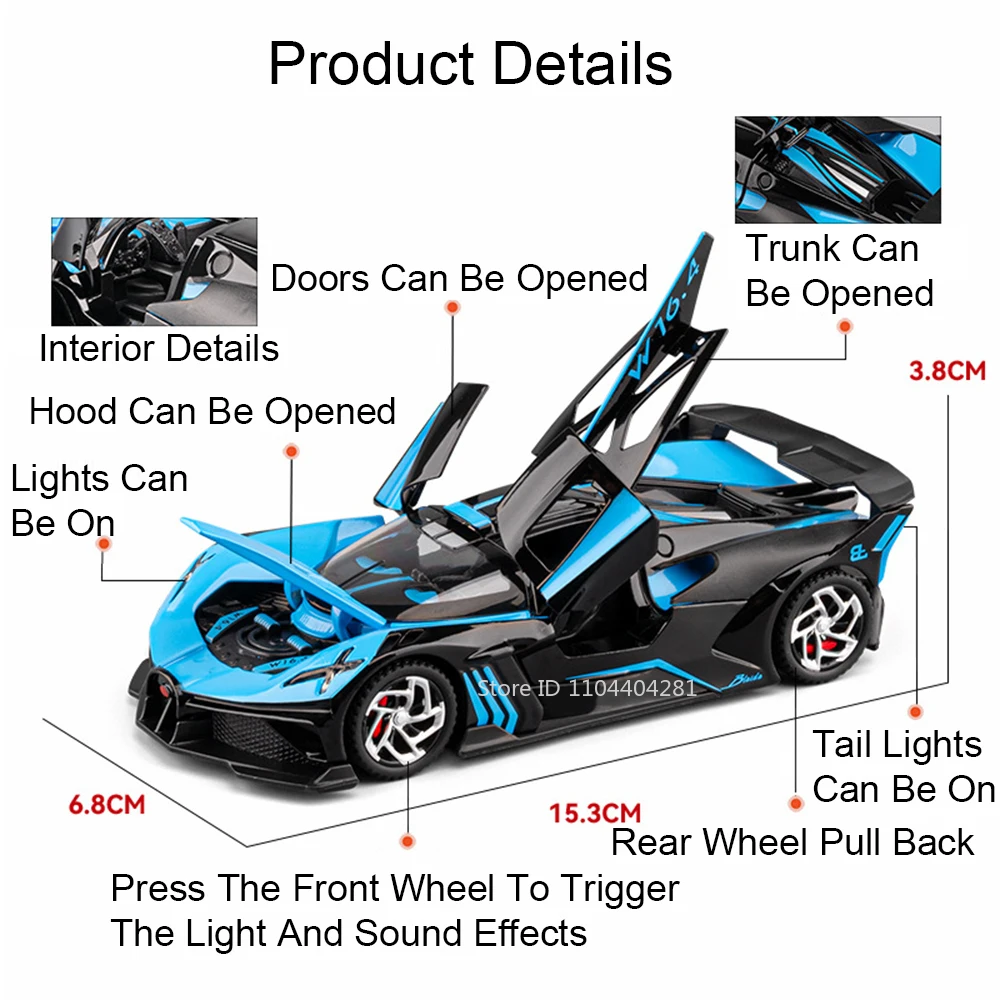 1:32 Scale Alloy Car Model with Lights and Music 2 1:32 Scale Alloy Car Model with Lights and Music - Image 2