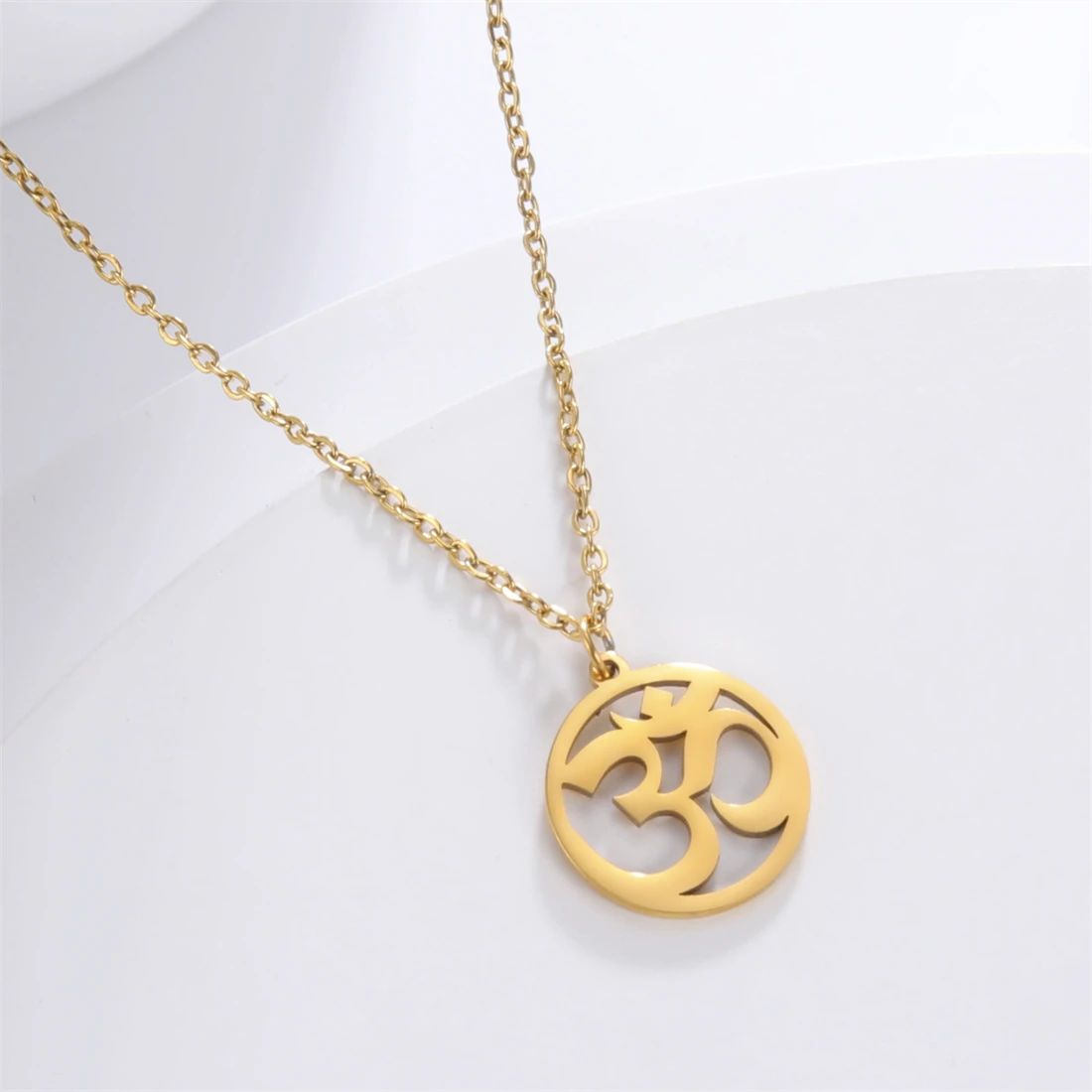 Stainless Steel OM Yoga Pendant Necklace 4 Stainless Steel OM Yoga Pendant Necklace - Image 4
