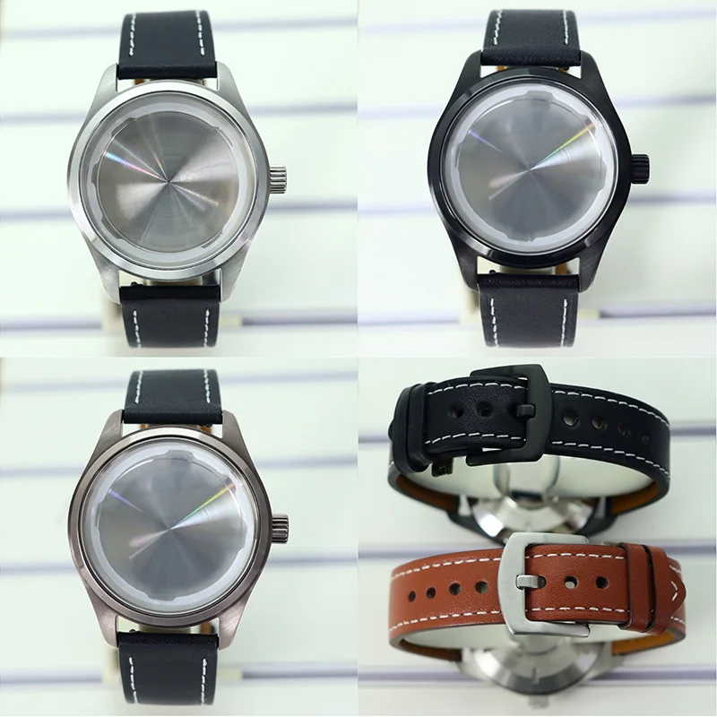40mm Stainless Steel Watch Case with Leather Strap 1 40mm Stainless Steel Watch Case with Leather Strap