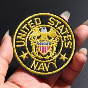 Gold Circular Embroidered Badge with Eagle Design