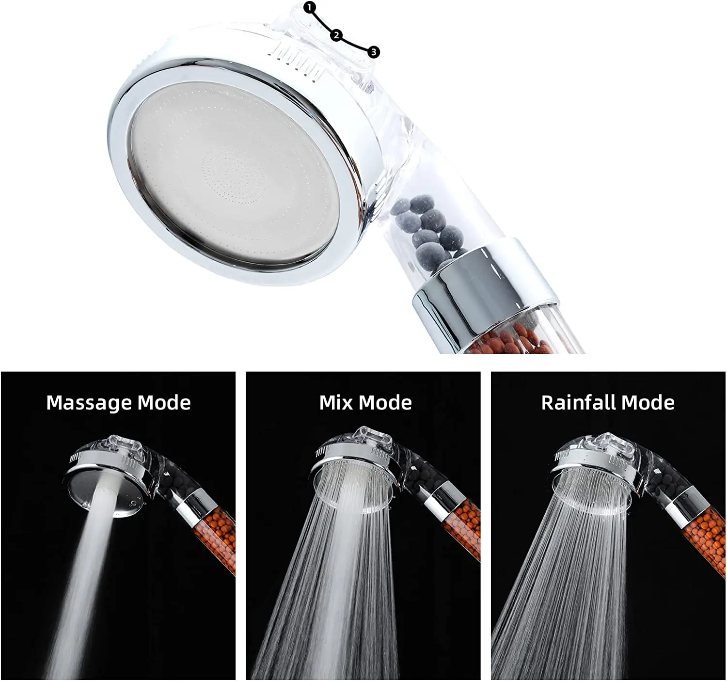 Modern Mineral Filter Shower Head with 3 Modes 3 Modern Mineral Filter Shower Head with 3 Modes - Image 3