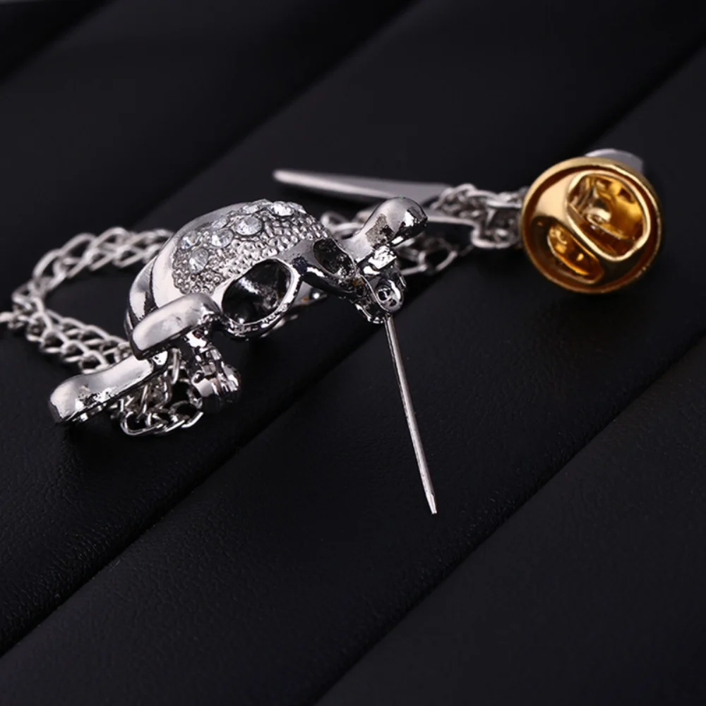 Bold Gothic Skull Brooch with Chain 4 Bold Gothic Skull Brooch with Chain - Image 4