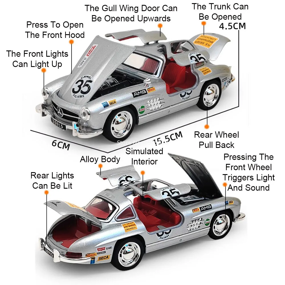 Vintage Silver Mercedes-Benz 300SL Diecast Model 2 Vintage Silver Mercedes-Benz 300SL Diecast Model - Image 2