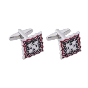 Retro Geometric Cufflinks in Red and Black