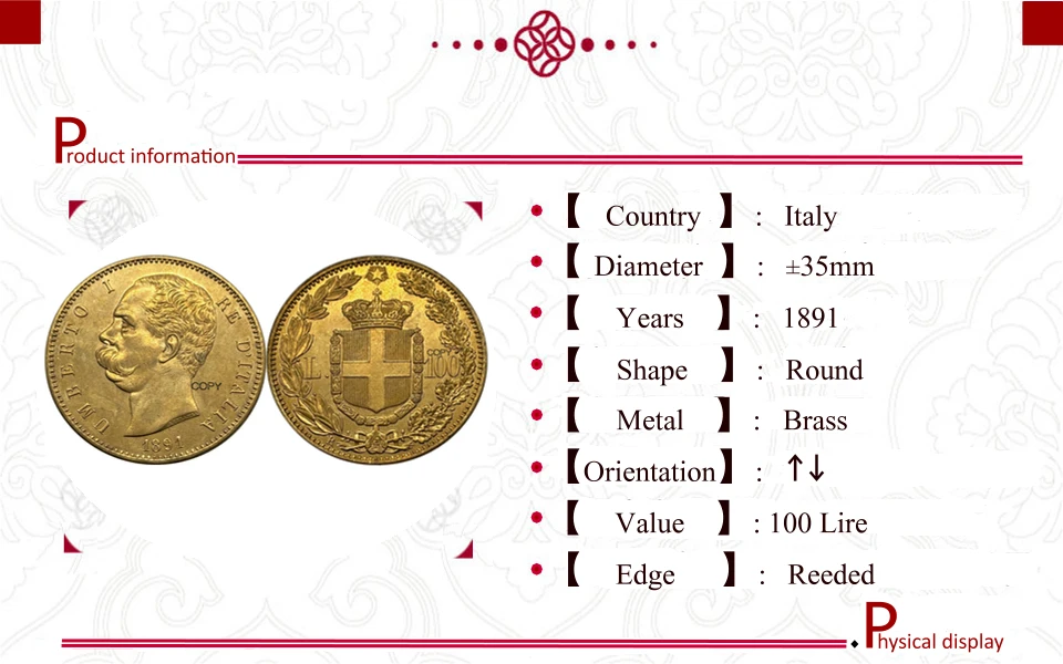 Italy 1891 Umberto I Vintage Medal Replica 6 Italy 1891 Umberto I Vintage Medal Replica - Image 6