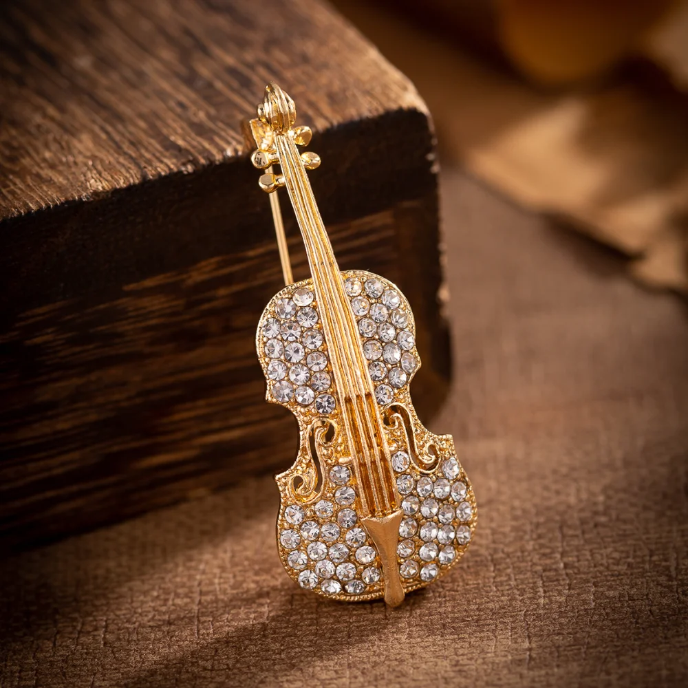 Elegant Violin Brooch in Gold and Silver 3 Elegant Violin Brooch in Gold and Silver - Image 3