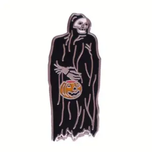 Death and Pumpkin Lantern Copper Brooch