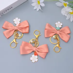Pink Satin Bow Keychain with Enamel Flowers 14 Se2909443c7344e019b3c2f94291cee8dQ