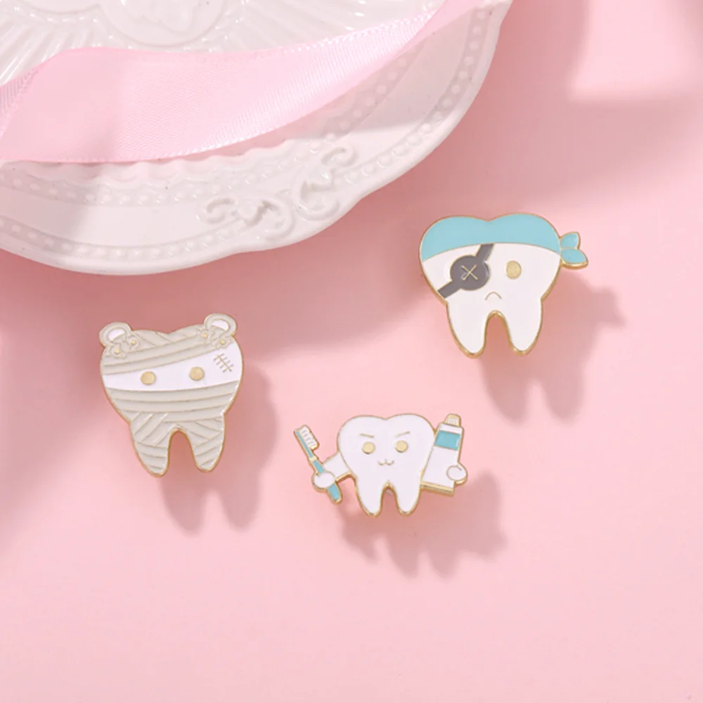 Whimsical Cartoon Tooth Brooch Set of 5 5 Whimsical Cartoon Tooth Brooch Set of 5 - Image 5