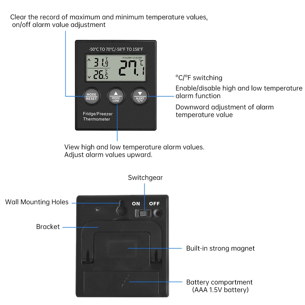 Digital Refrigerator Thermometer with 1.9-inch Display 5 Digital Refrigerator Thermometer with 1.9-inch Display - Image 5