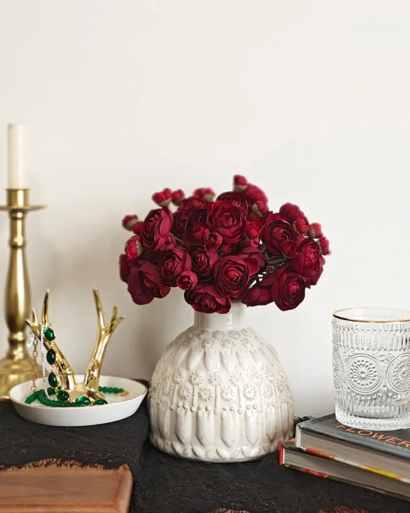 Wine Silk Ranunculus Flower Set - 18 Pcs 2 Wine Silk Ranunculus Flower Set - 18 Pcs - Image 2