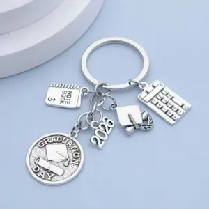 Vintage Stainless Steel Keychain with Charms