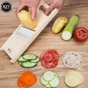 Rustic Wooden Vegetable Cutter with Stainless Steel Blade