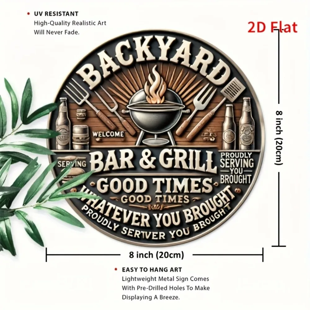 Vintage Backyard Bar & Grill Aluminum Sign 20x20 cm 2 Vintage Backyard Bar & Grill Aluminum Sign 20x20 cm - Image 2