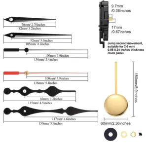 Black and Gold Clock Mechanism Kit 10 Se97ad9f2b46b4161b661013a0fcf8c85d