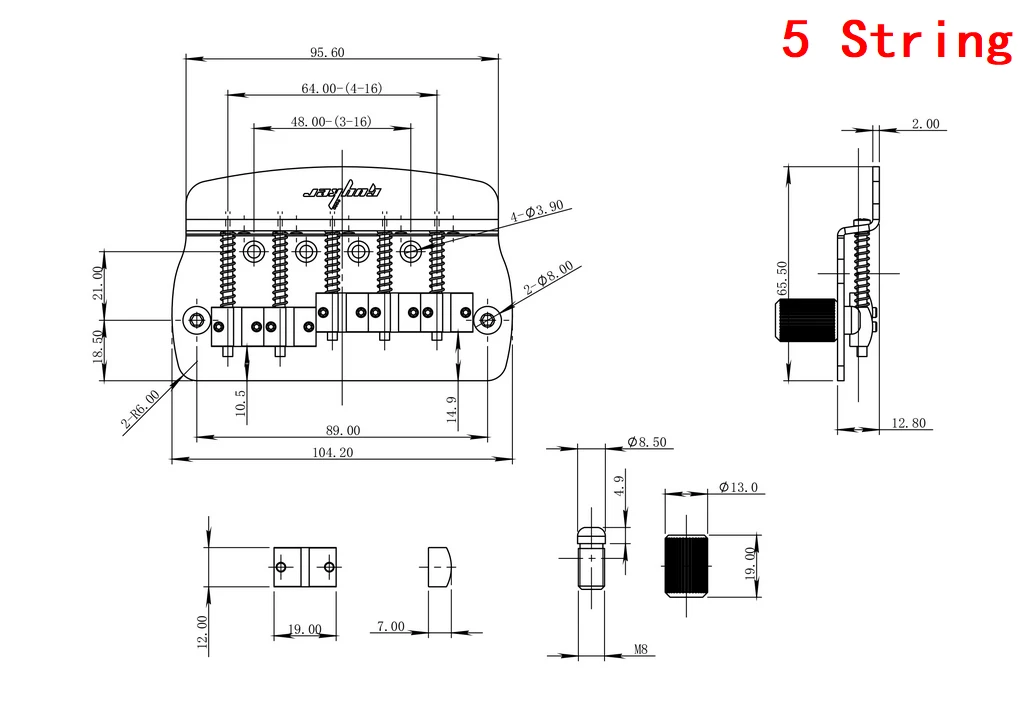 Is Fixed Bass Bridge GB1007/GB1028 for 4/5-String Bass 6 Is Fixed Bass Bridge GB1007/GB1028 for 4/5-String Bass - Image 6