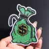 Vibrant Green Money Bag Iron-On Patch 10x8 cm