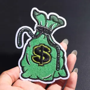 Vibrant Green Money Bag Iron-On Patch 10x8 cm