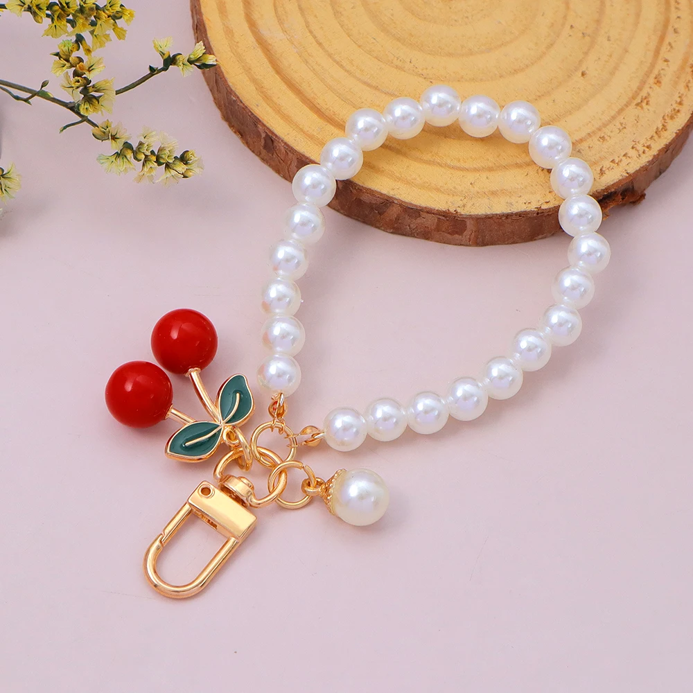 Pearl Chain Keychain with Cherry Charm 9 Pearl Chain Keychain with Cherry Charm - Image 9
