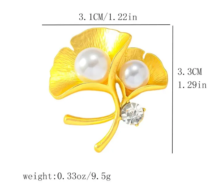 Ginkgo Leaf Brooch with Pearls and Rhinestone 4 Ginkgo Leaf Brooch with Pearls and Rhinestone - Image 4