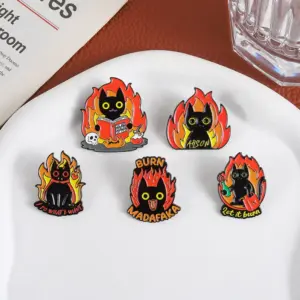 Black Cat Flame Badge for Jackets and Bags 8 See5711acc0be49d3bb616bd53de33f47m
