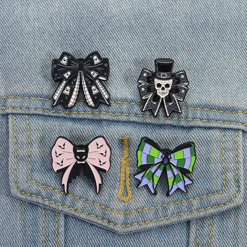Gothic Dark Bow Brooch with Skull Motifs 2 Gothic Dark Bow Brooch with Skull Motifs - Image 2