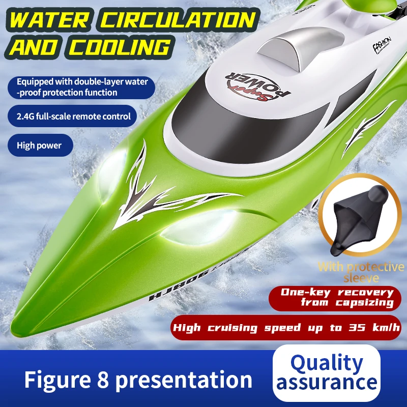Vibrant Green RC Speedboat 35 km/h 2 Vibrant Green RC Speedboat 35 km/h - Image 2