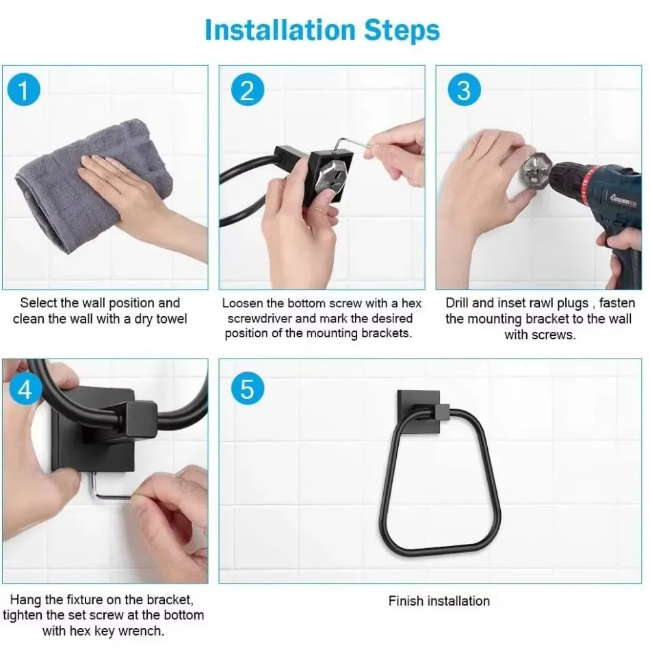 Modern Black Stainless Steel Towel Ring 4 Modern Black Stainless Steel Towel Ring - Image 4