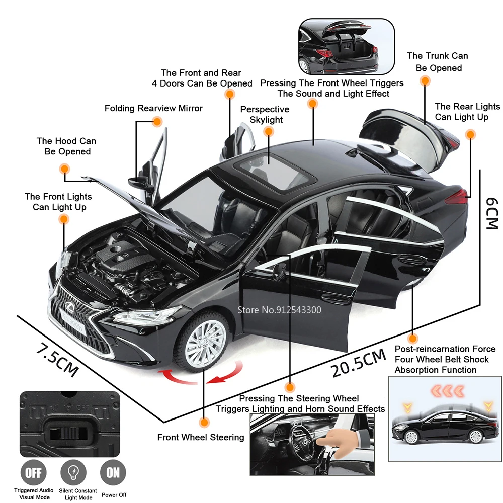 White Lexus ES300H Diecast Model with Features 2 White Lexus ES300H Diecast Model with Features - Image 2