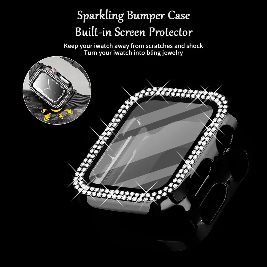 Luxurious Rhinestone Stainless Steel Apple Watch Case 40mm-45mm 3 Luxurious Rhinestone Stainless Steel Apple Watch Case 40mm-45mm - Image 3