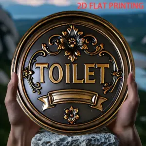 Vintage American-Style Toilet Sign with Gold Details 8 Sf2b0a92becbd4ff5b4c15a96517371d4N